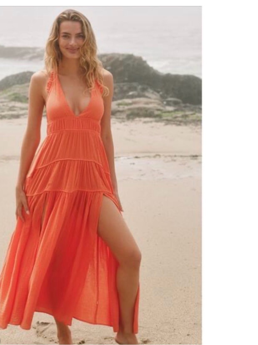 Anthropology Celandine XXS oversized orange gauze open back slit midi dress
